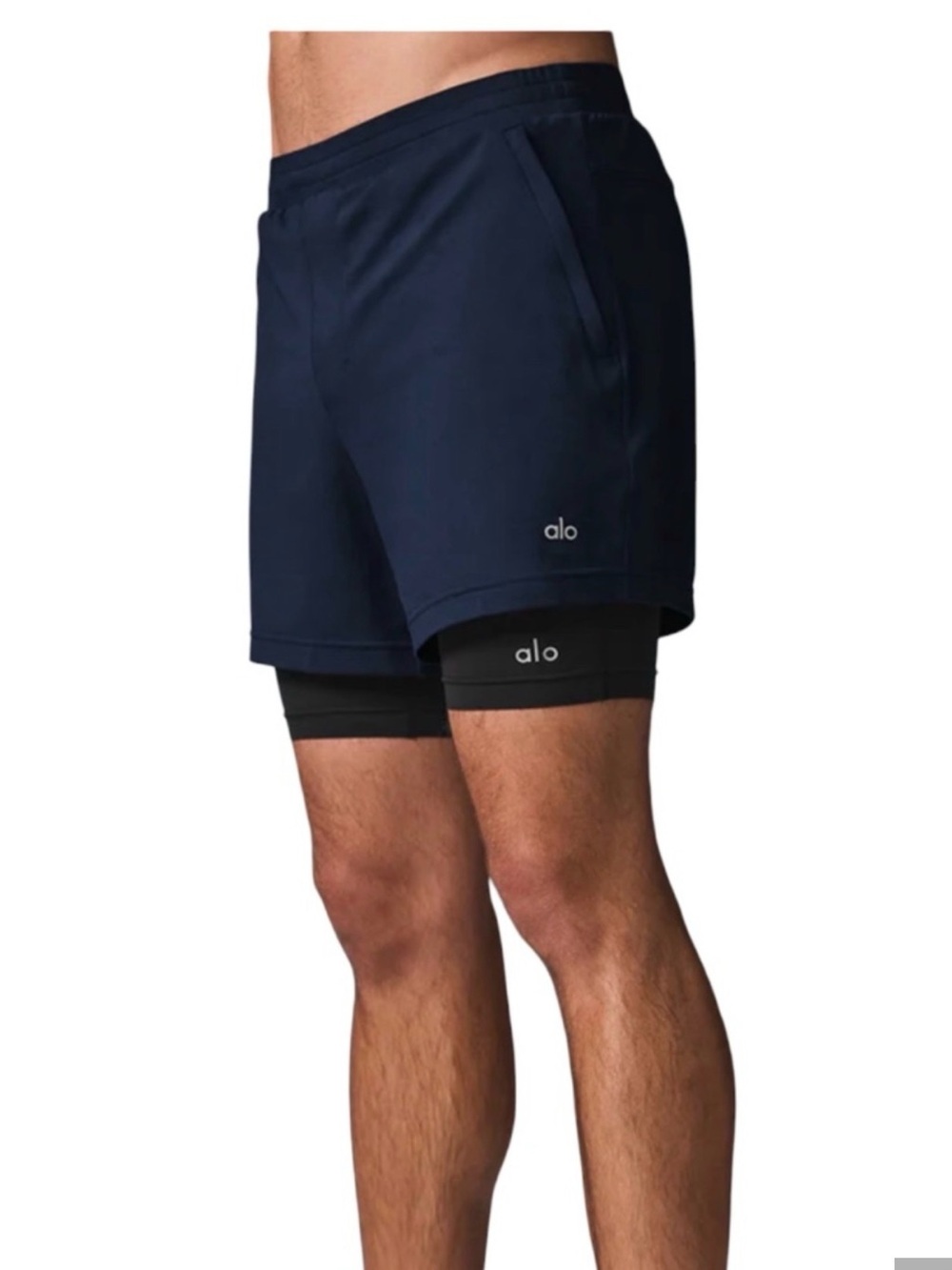 ALO Yoga Men’s Navy Blue 2-in-1 Athletic Shorts